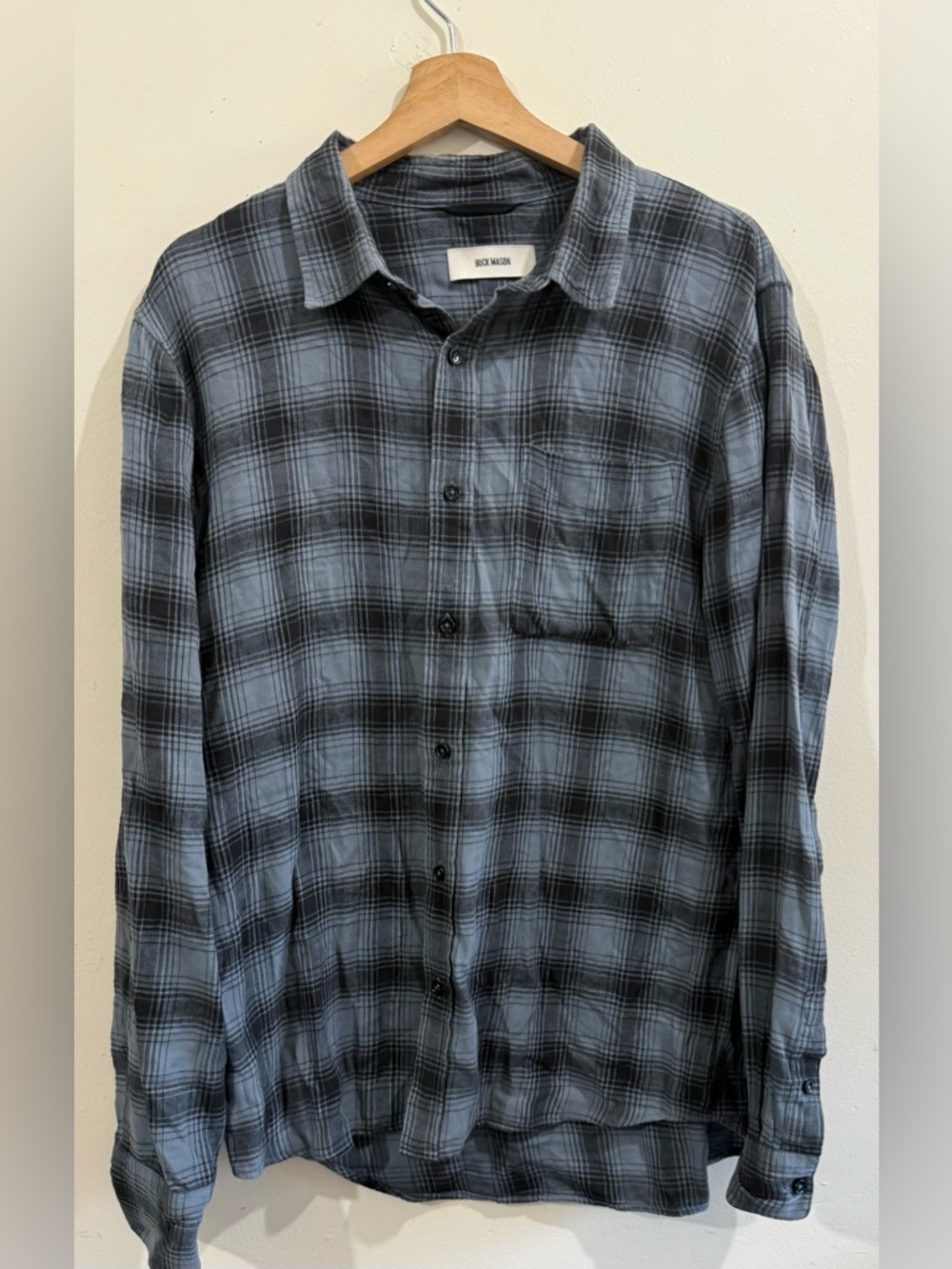 Buck Mason Blue & Black Plaid Casual Button-Down Shirt